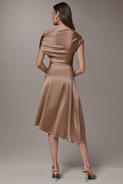 SILK-CHARMEUSE MIDI A-LINE DRESS