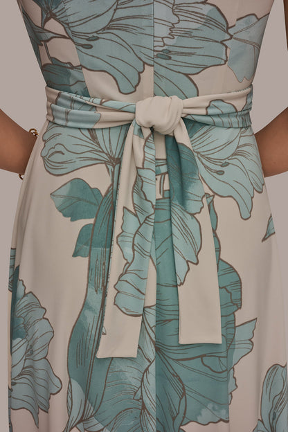 SLEEVELESS FLORAL GATHERED MIDI A-LINE DRESS