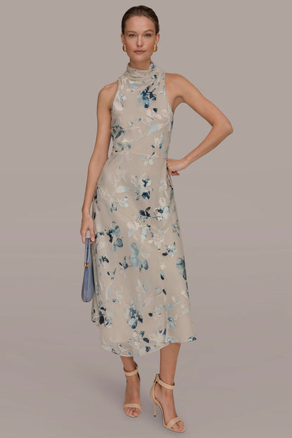 FLORAL BURNOUT MIDI A-LINE DRESS