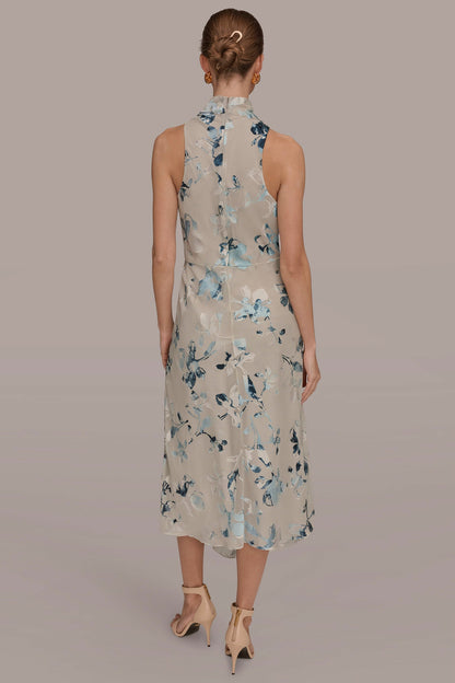 FLORAL BURNOUT MIDI A-LINE DRESS