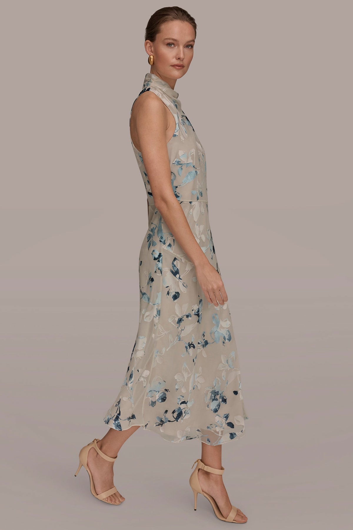 FLORAL BURNOUT MIDI A-LINE DRESS