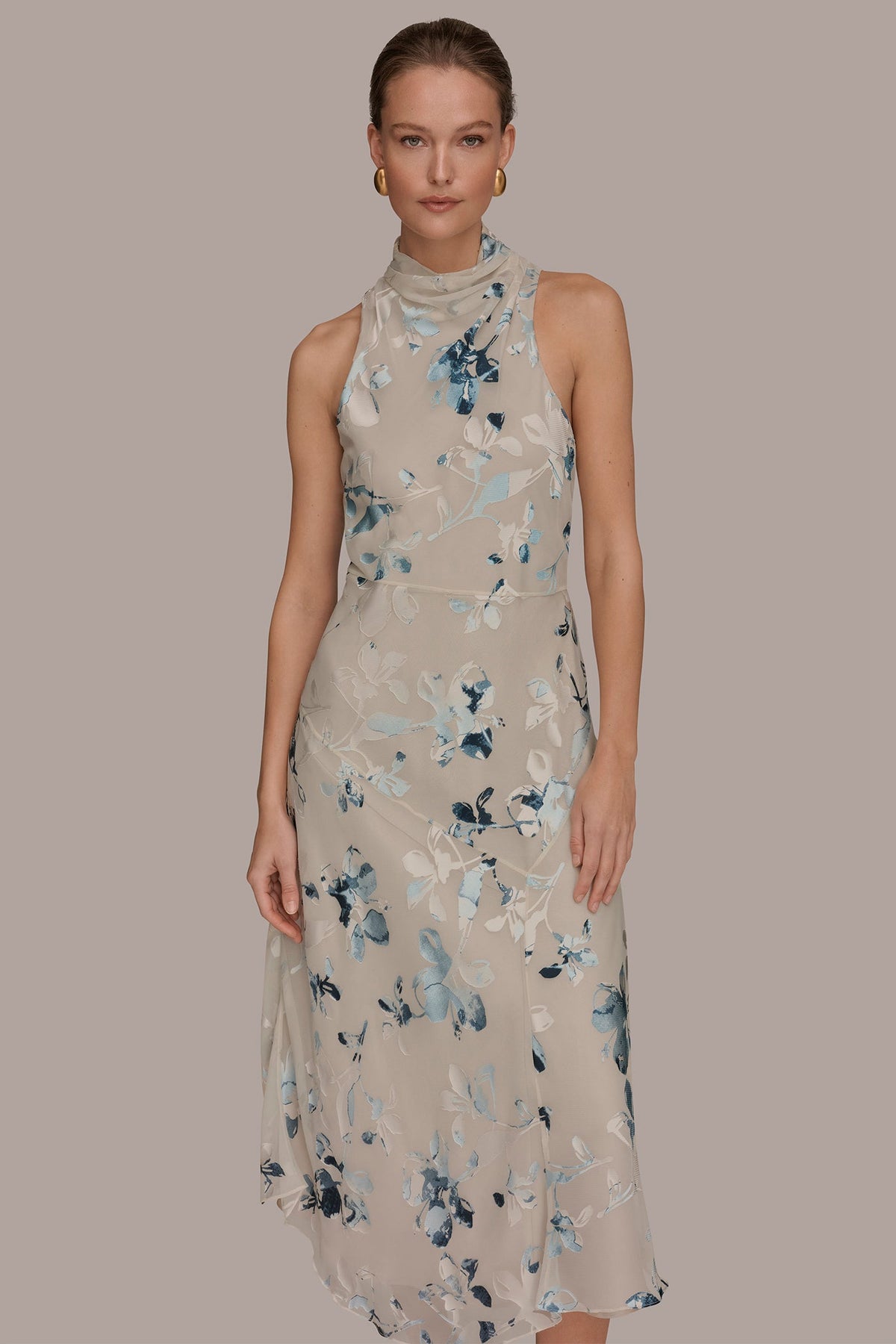FLORAL BURNOUT MIDI A-LINE DRESS