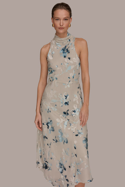 FLORAL BURNOUT MIDI A-LINE DRESS