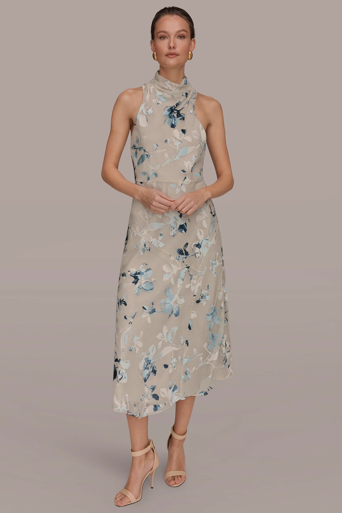 FLORAL BURNOUT MIDI A-LINE DRESS