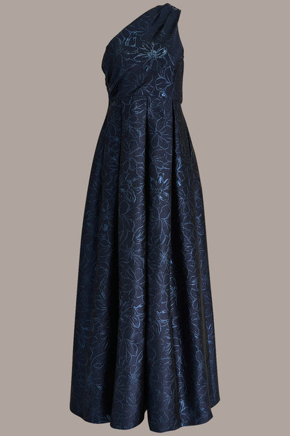 METALLIC FLORAL-JACQUARD ONE-SHOULDER BALL GOWN
