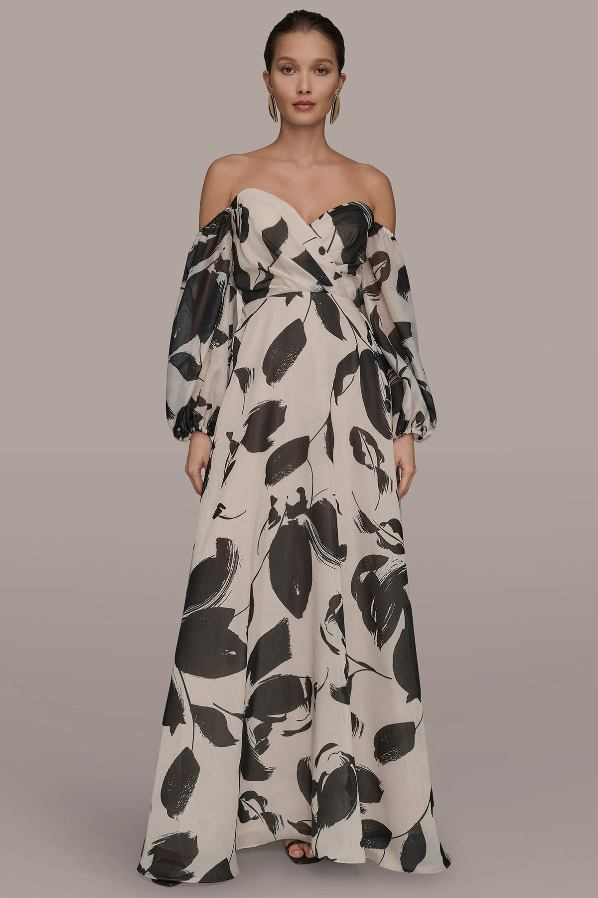 ORGANZA OFF-THE-SHOULDER FLORAL GOWN