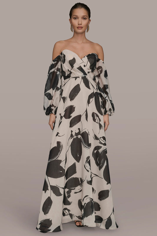 ORGANZA OFF-THE-SHOULDER FLORAL GOWN