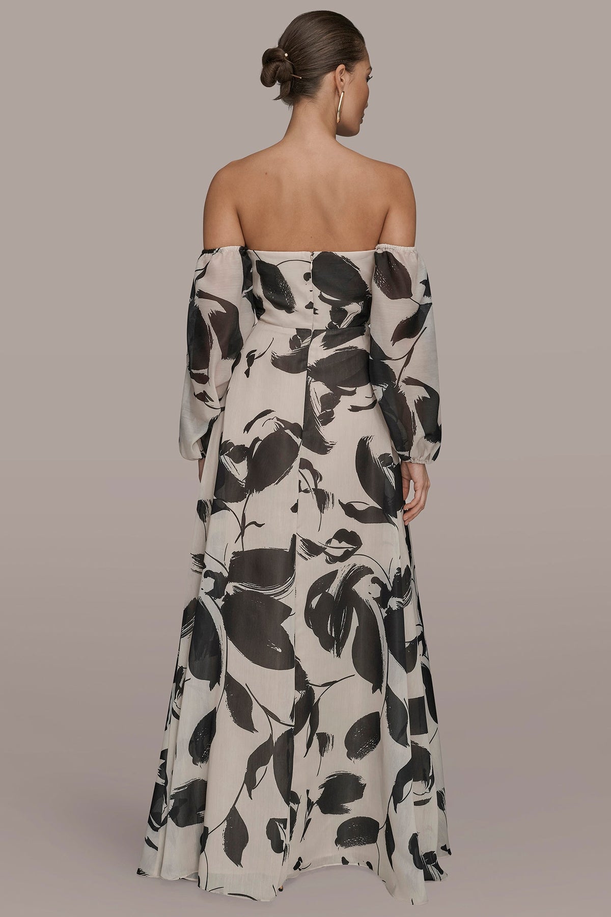 ORGANZA OFF-THE-SHOULDER FLORAL GOWN