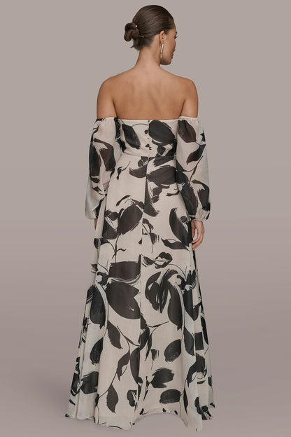 ORGANZA OFF-THE-SHOULDER FLORAL GOWN