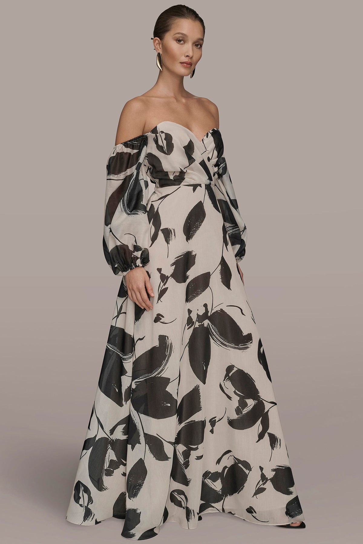 ORGANZA OFF-THE-SHOULDER FLORAL GOWN