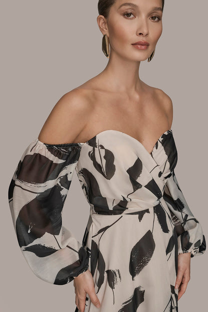ORGANZA OFF-THE-SHOULDER FLORAL GOWN