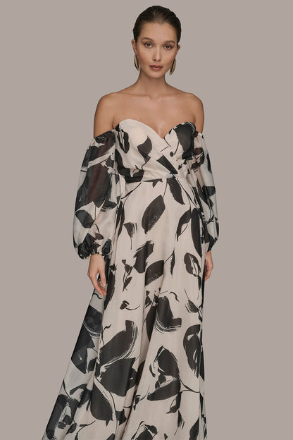 ORGANZA OFF-THE-SHOULDER FLORAL GOWN