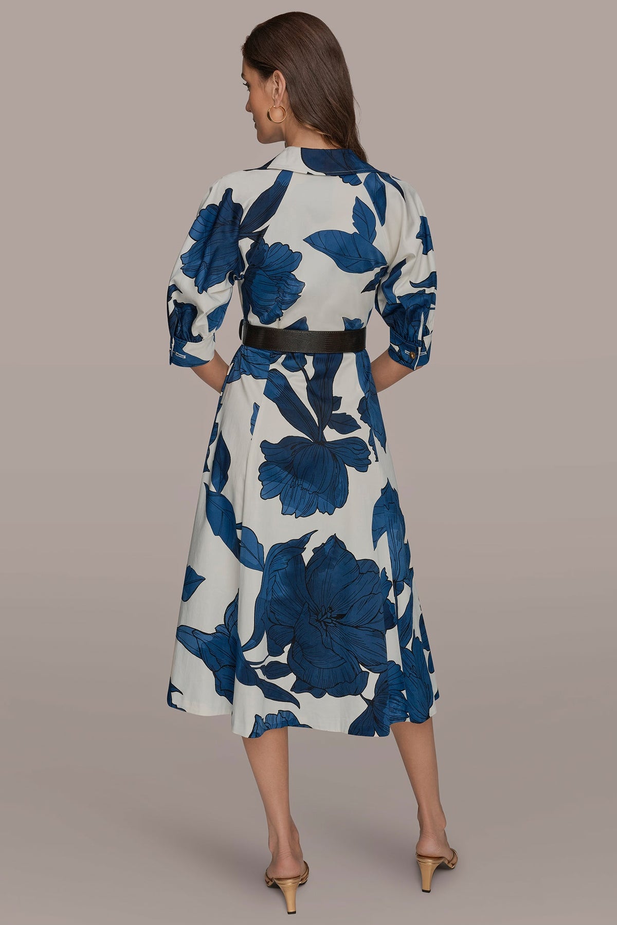 COTTON-SATEEN FLORAL MIDI SHIRT DRESS