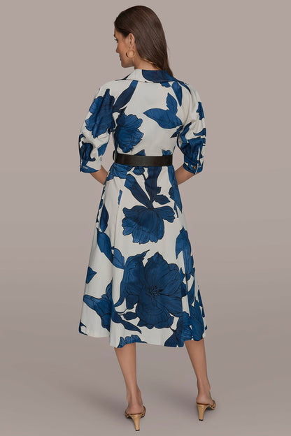 COTTON-SATEEN FLORAL MIDI SHIRT DRESS
