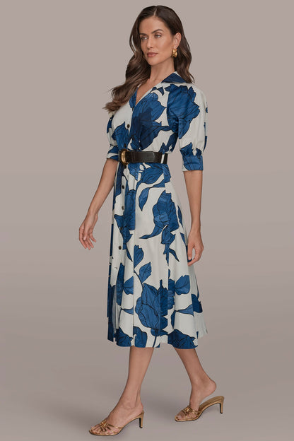 COTTON-SATEEN FLORAL MIDI SHIRT DRESS
