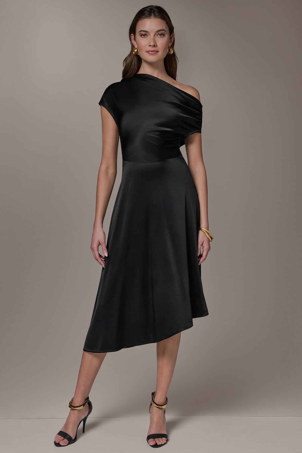 SILK-CHARMEUSE MIDI A-LINE DRESS