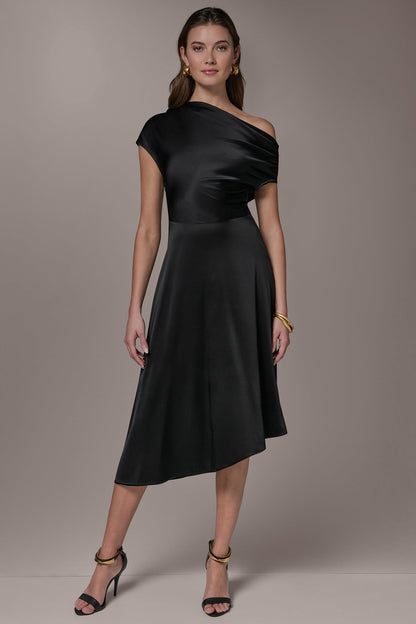 SILK-CHARMEUSE MIDI A-LINE DRESS