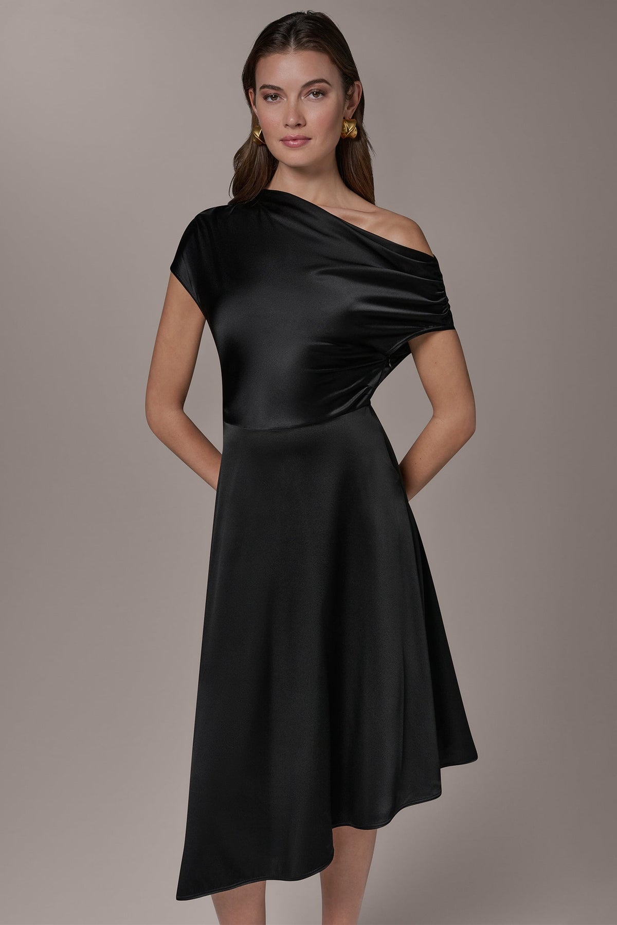 SILK-CHARMEUSE MIDI A-LINE DRESS