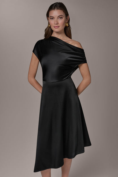 SILK-CHARMEUSE MIDI A-LINE DRESS