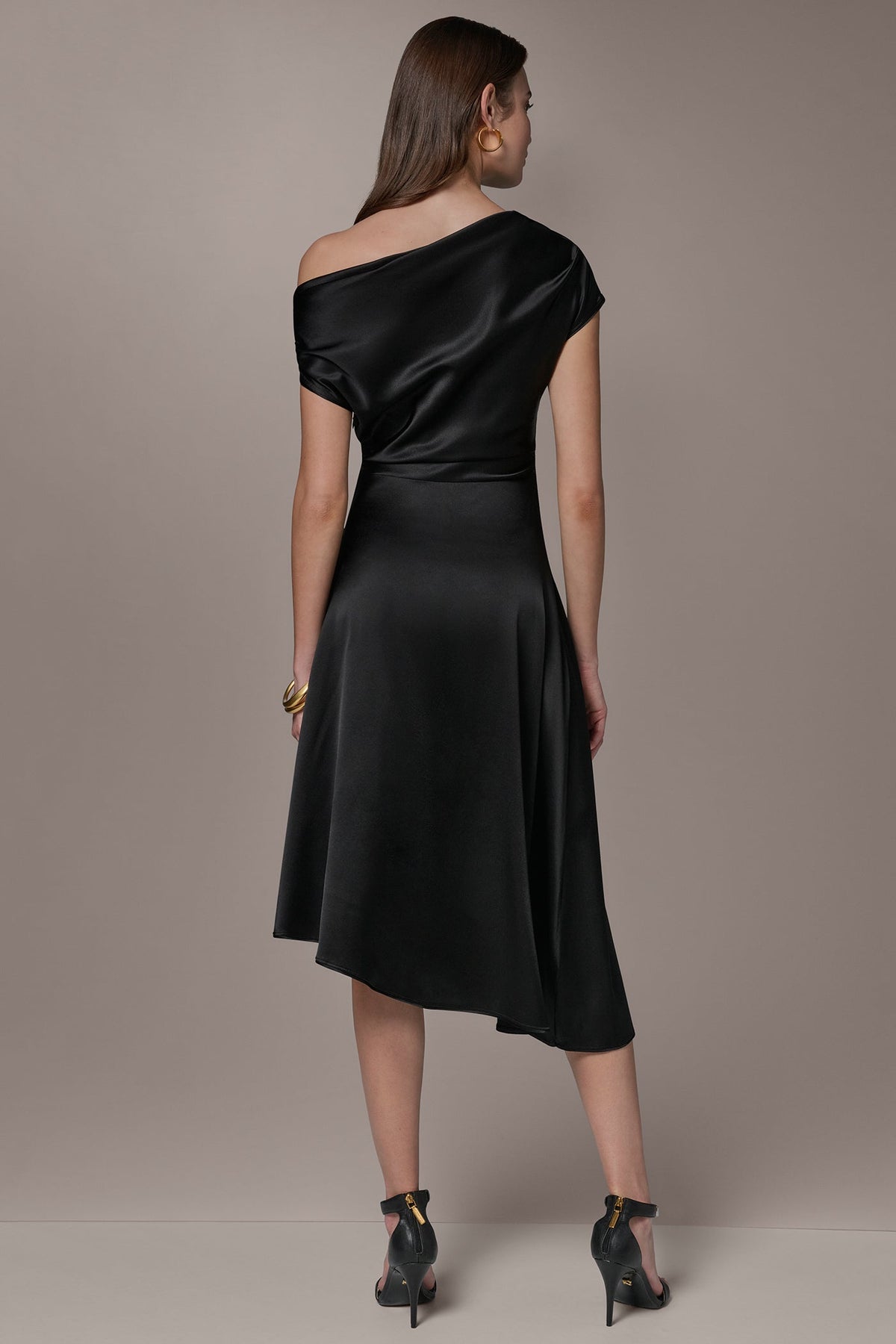 SILK-CHARMEUSE MIDI A-LINE DRESS