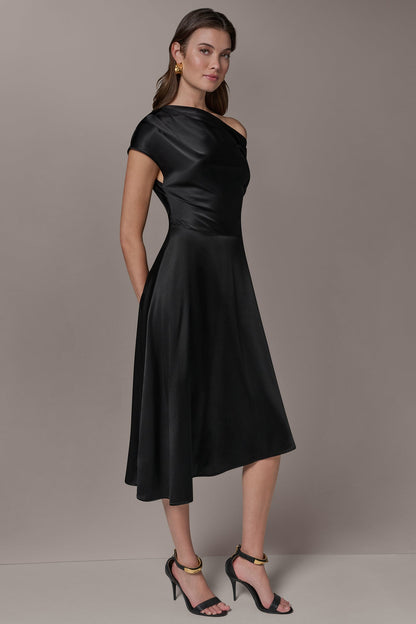SILK-CHARMEUSE MIDI A-LINE DRESS