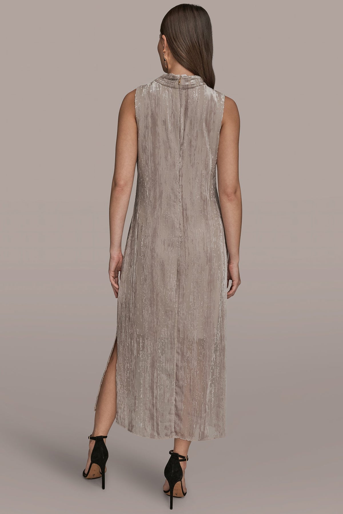 SLEEVELESS COWL-NECK BURNOUT MIDI DRESS