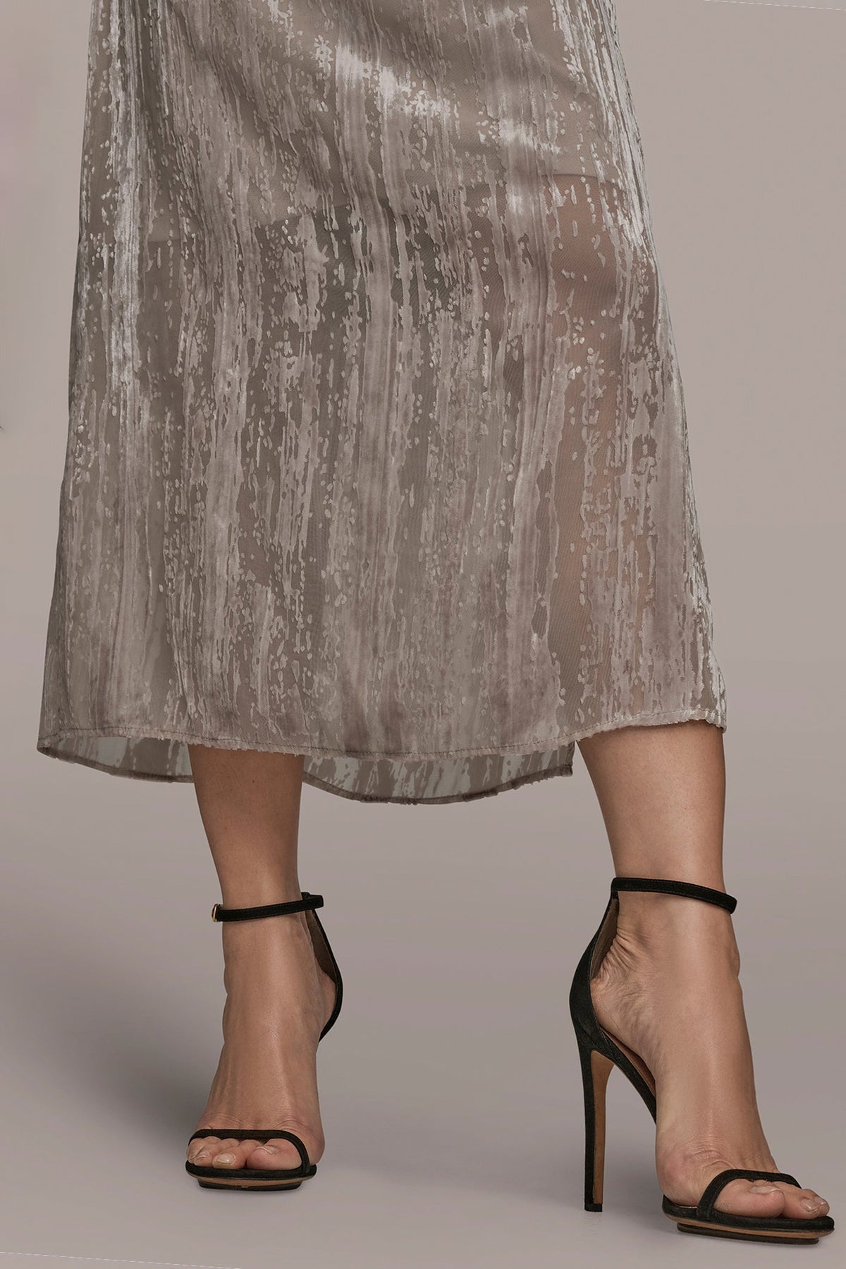 SLEEVELESS COWL-NECK BURNOUT MIDI DRESS