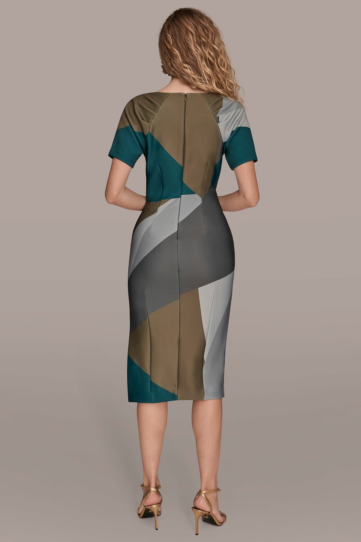SHORT SLEEVE COLOR-BLOCK MIDI SHEATH DRESS