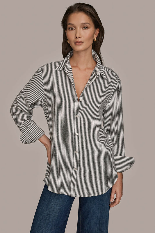 LINEN-BLEND STRIPED SHIRT