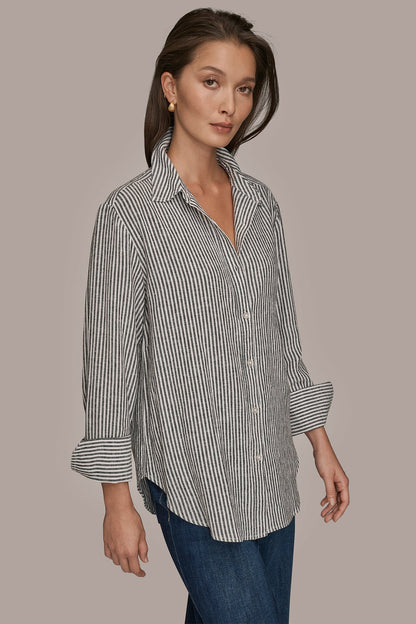 LINEN-BLEND STRIPED SHIRT