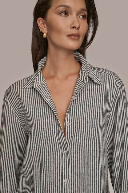 LINEN-BLEND STRIPED SHIRT