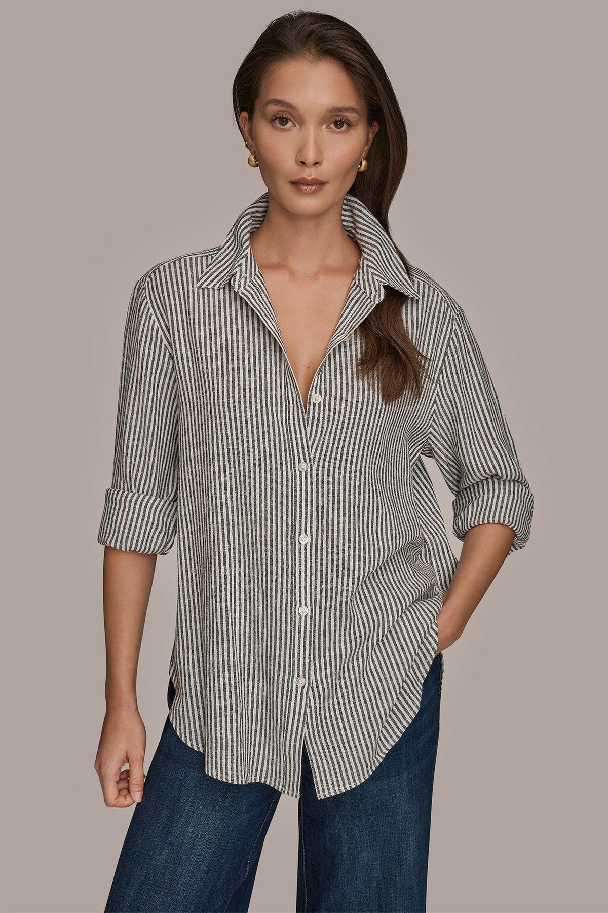 LINEN-BLEND STRIPED SHIRT