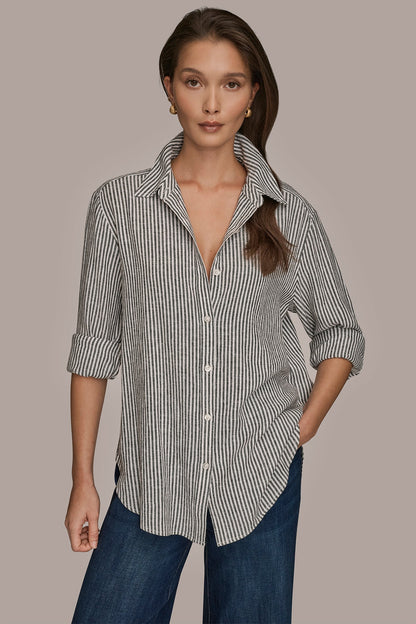 LINEN-BLEND STRIPED SHIRT