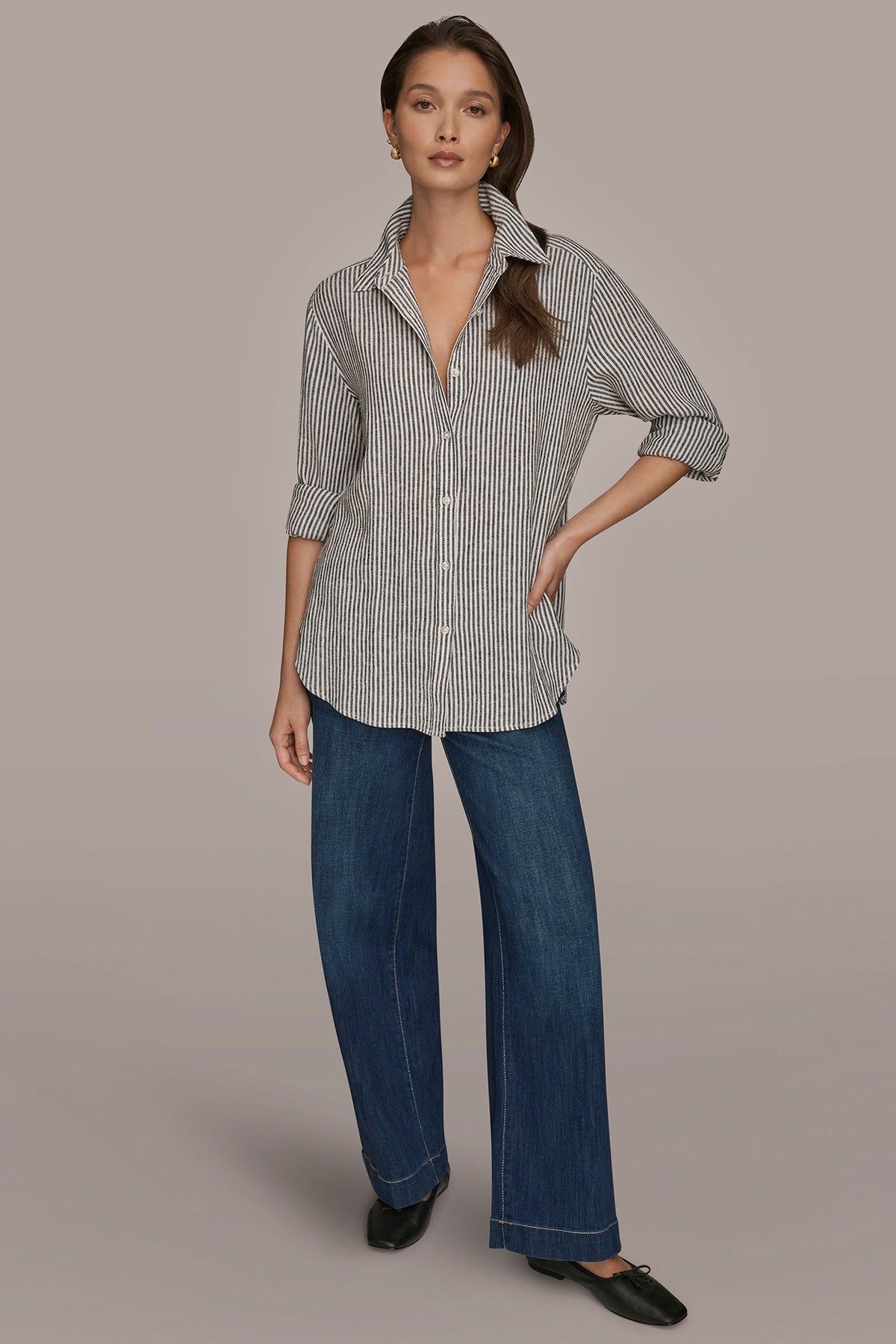 LINEN-BLEND STRIPED SHIRT