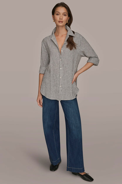 LINEN-BLEND STRIPED SHIRT