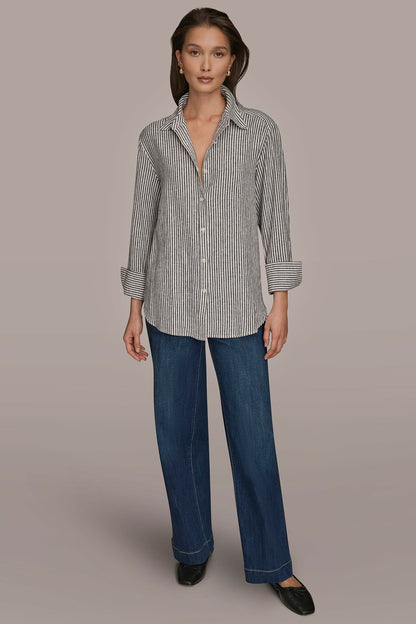 LINEN-BLEND STRIPED SHIRT