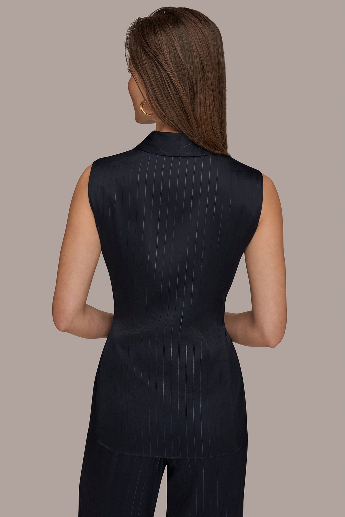 PINSTRIPE FAUX WRAP TOP