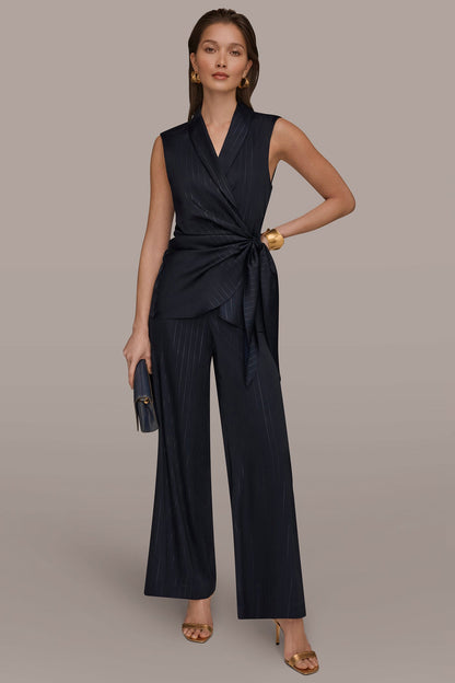 PINSTRIPE FAUX WRAP TOP