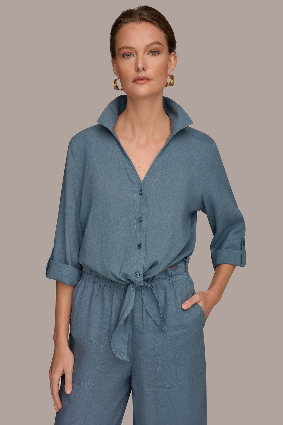 LONG SLEEVE TIE-FRONT BLOUSE