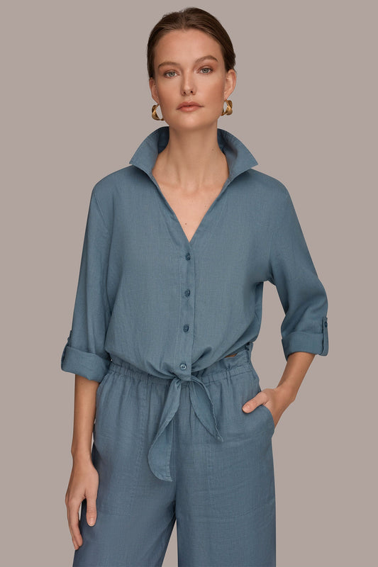 LONG SLEEVE TIE-FRONT BLOUSE