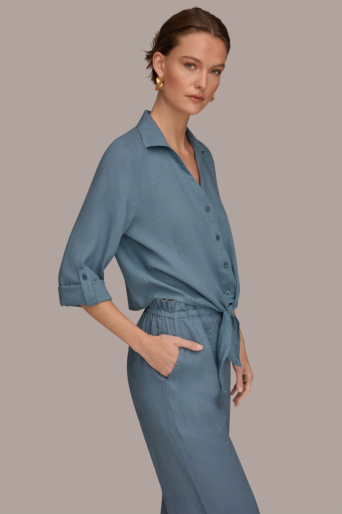 LONG SLEEVE TIE-FRONT BLOUSE
