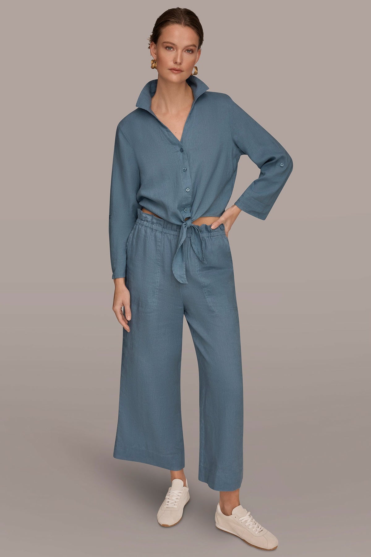 LONG SLEEVE TIE-FRONT BLOUSE