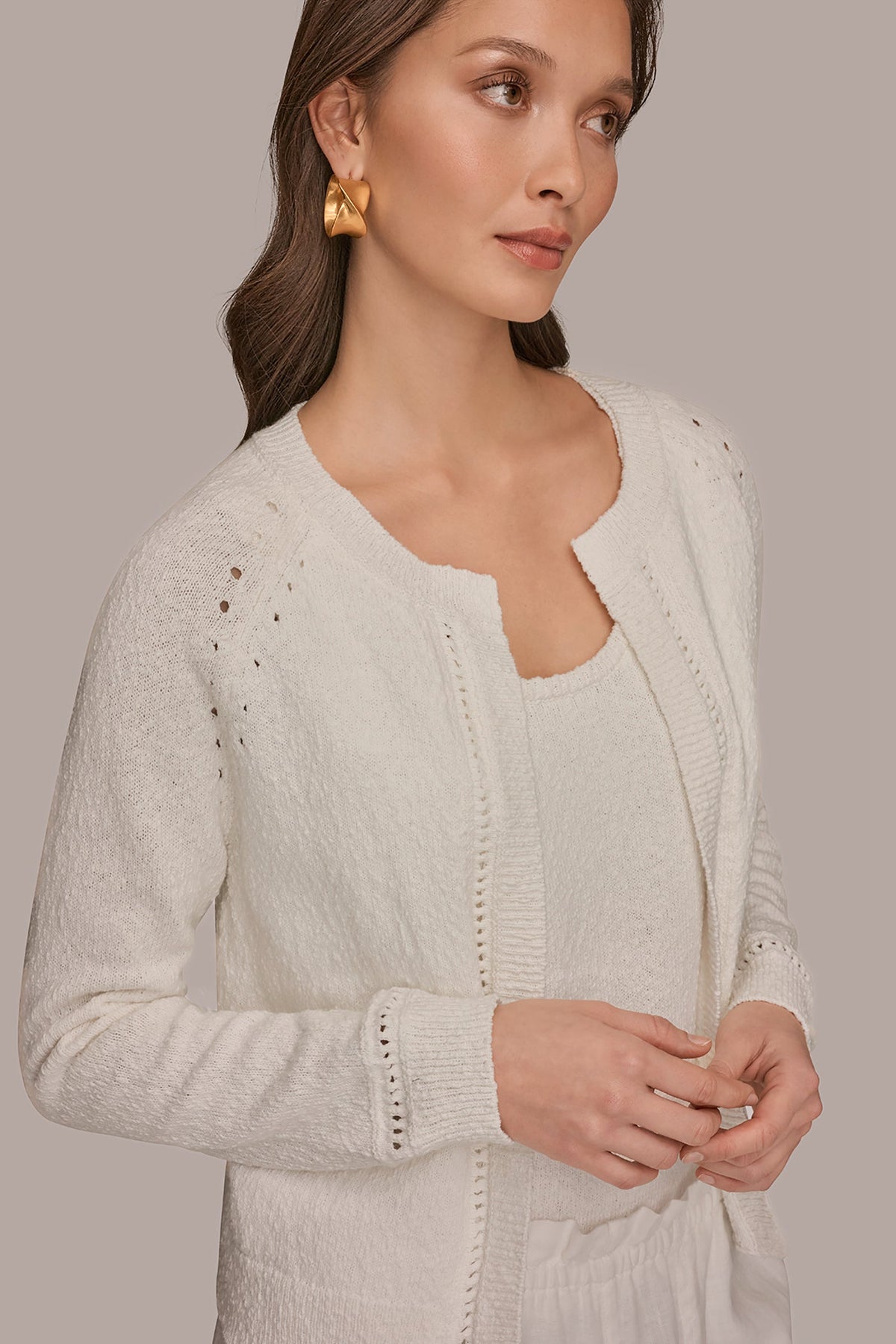 POINTELLE TRIM CARDIGAN
