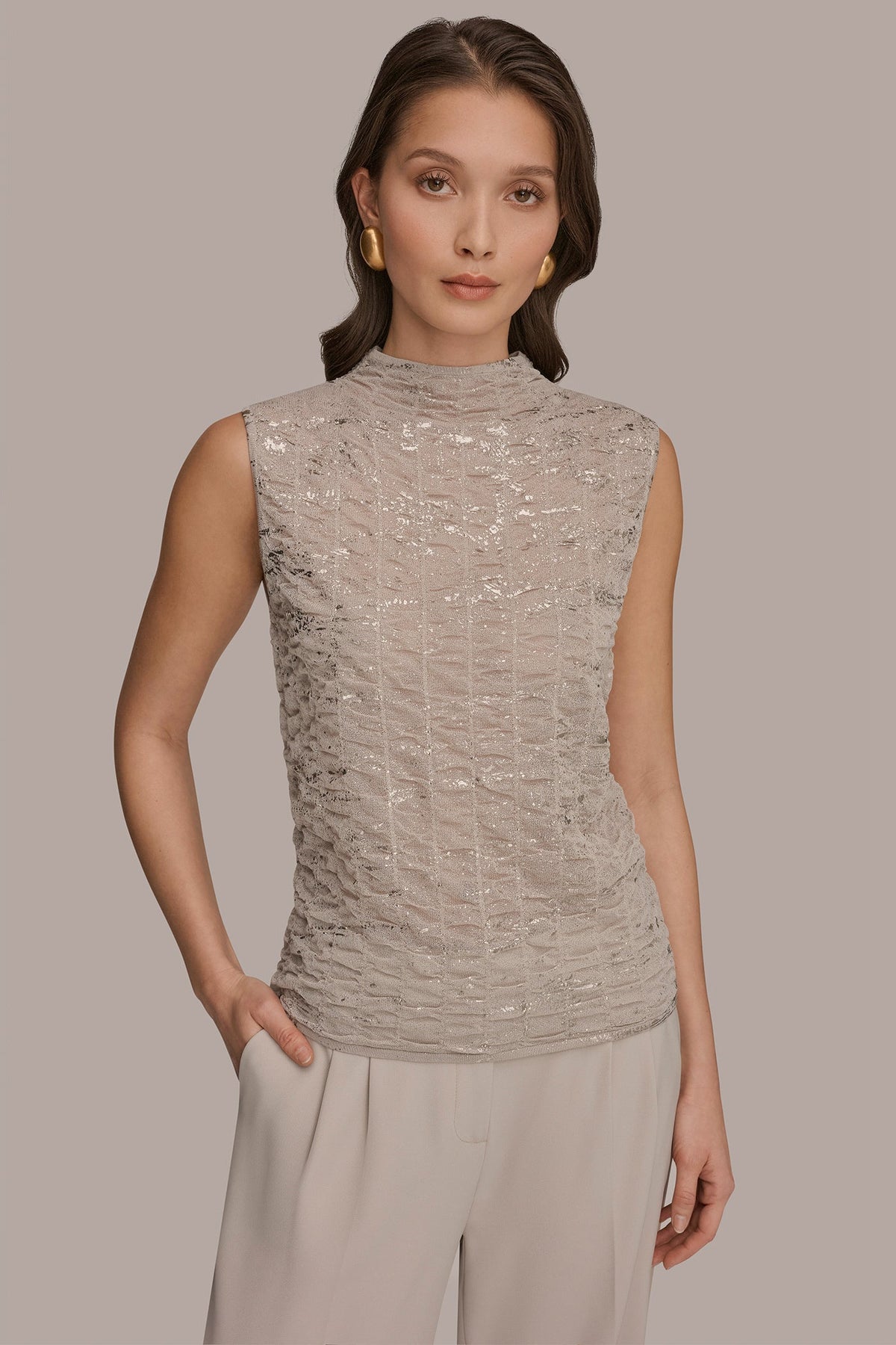 METALLIC RUCHED SWEATER