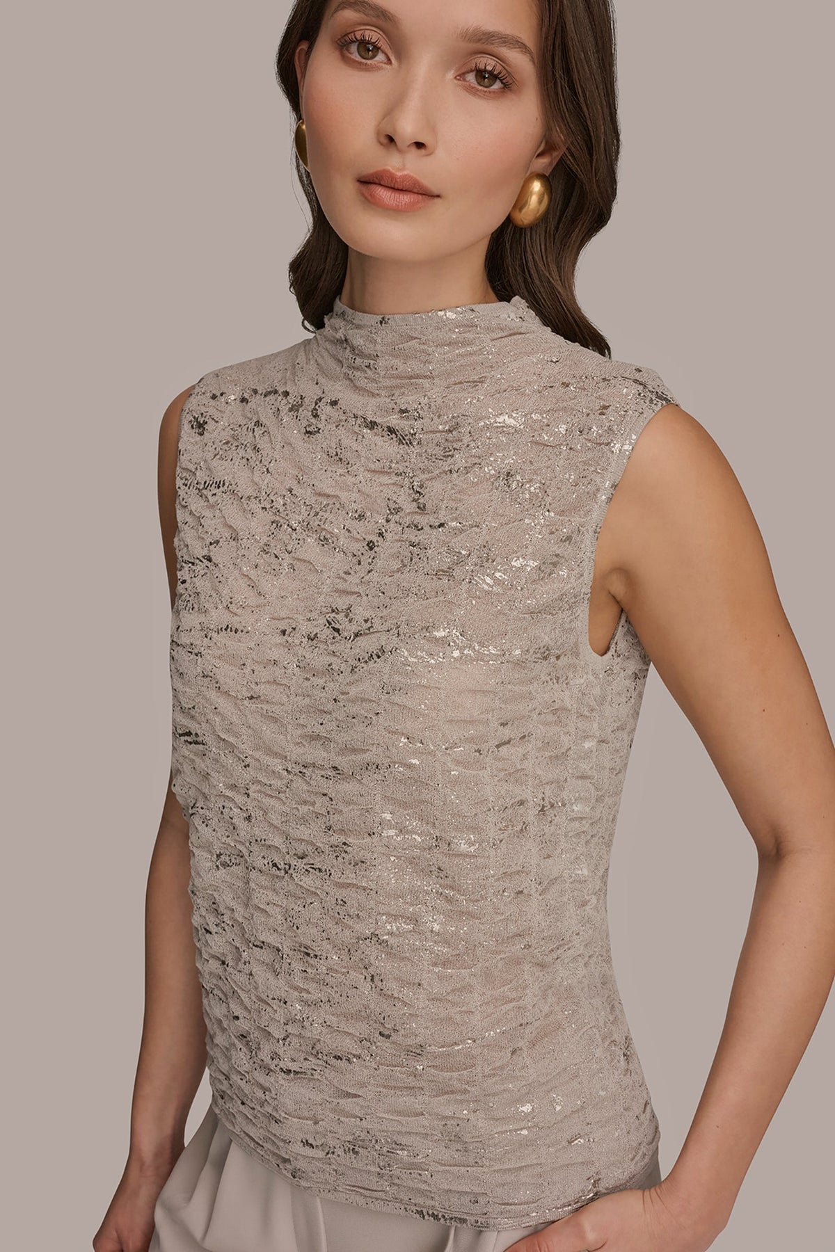 METALLIC RUCHED SWEATER