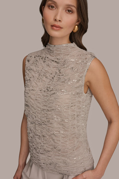 METALLIC RUCHED SWEATER