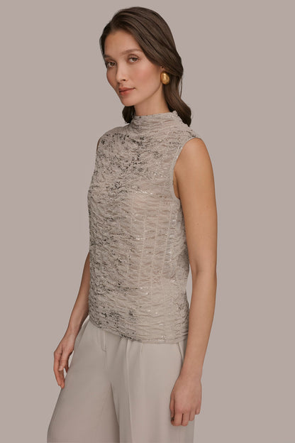 METALLIC RUCHED SWEATER