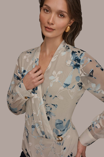 LONG SLEEVE BURNOUT FOIL WRAP BLOUSE