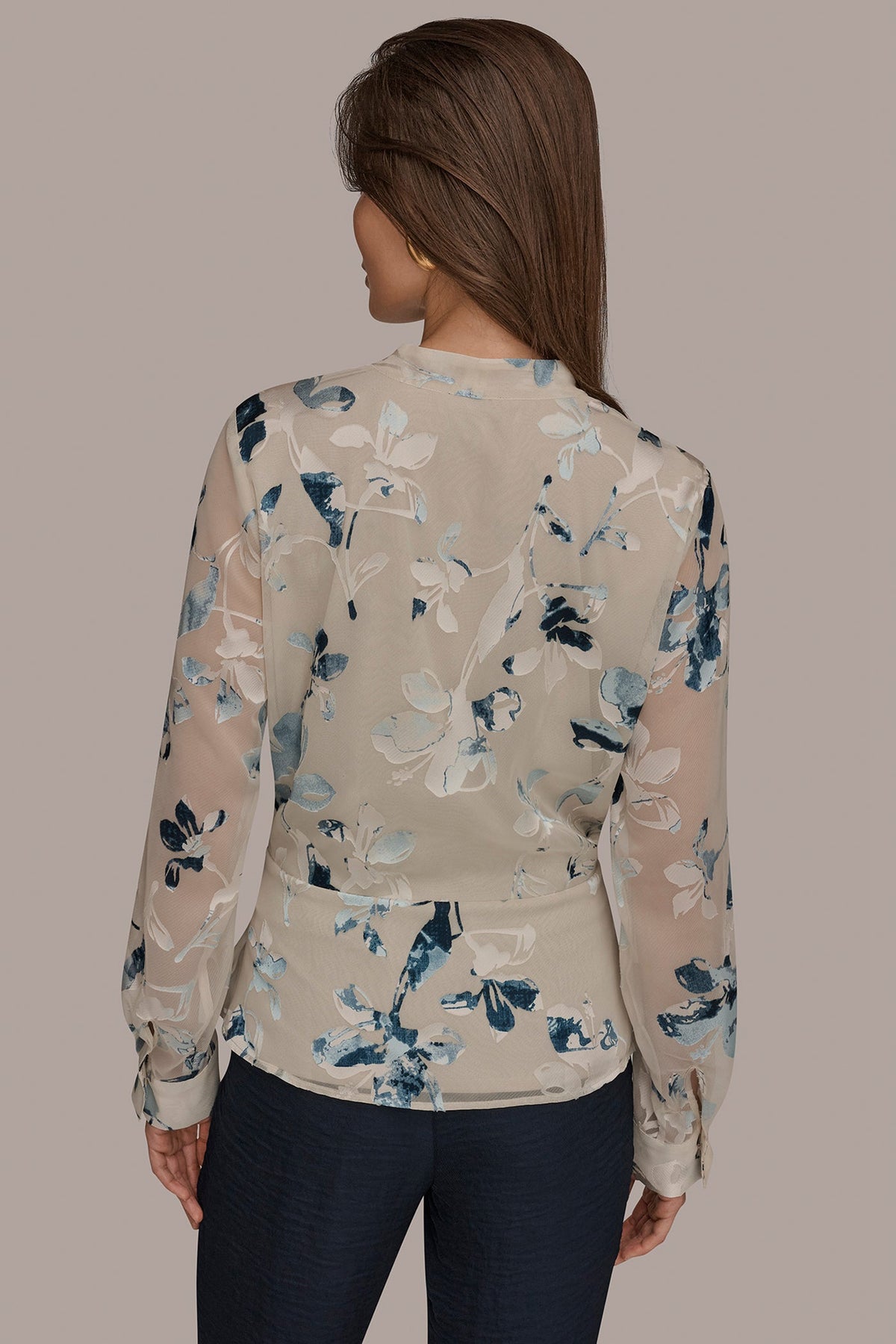 LONG SLEEVE BURNOUT FOIL WRAP BLOUSE