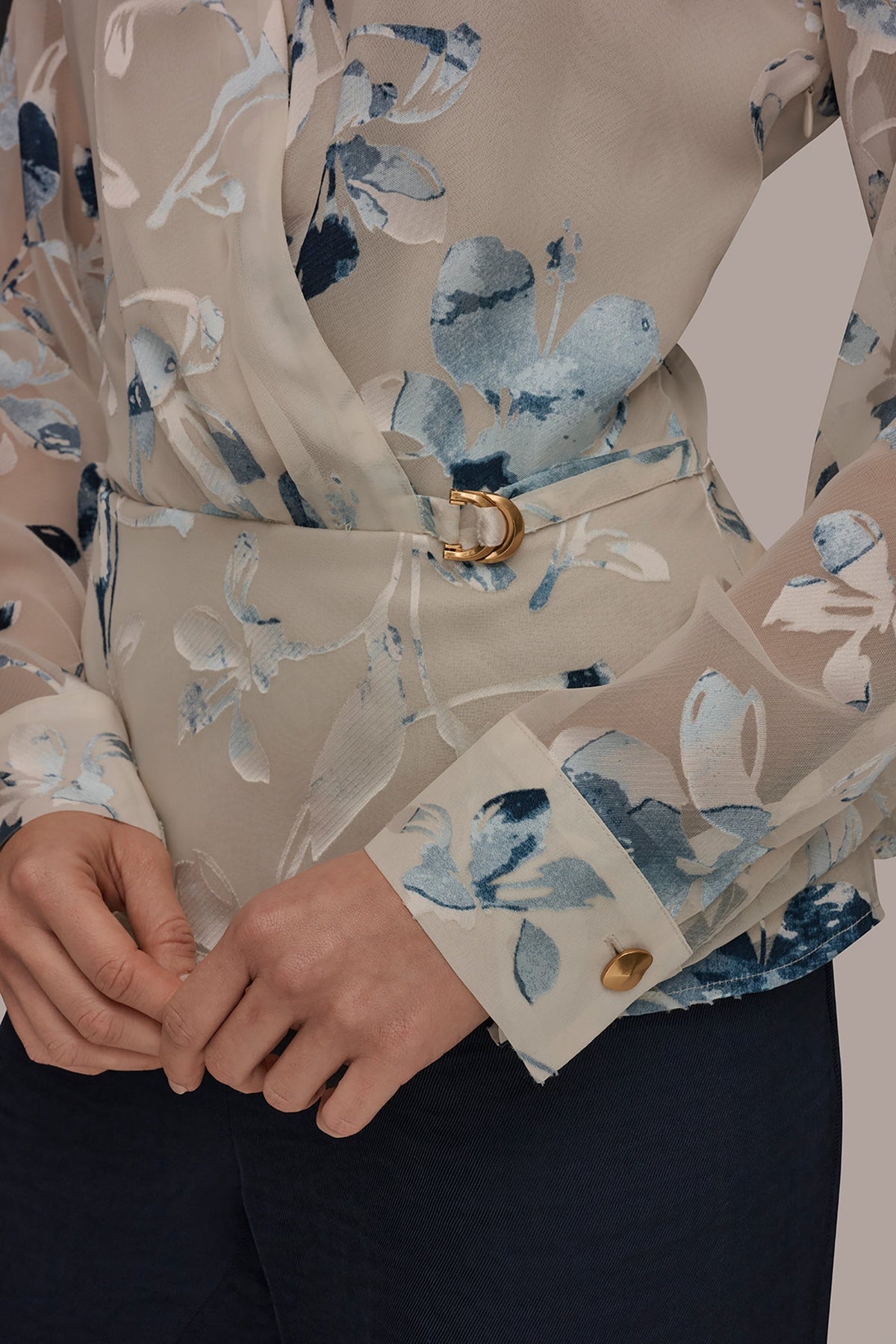 LONG SLEEVE BURNOUT FOIL WRAP BLOUSE